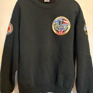 FDNY Black 9/11 Memorial Crewneck Sweatshirt w/ 9/11 Fallen Heroes Patches